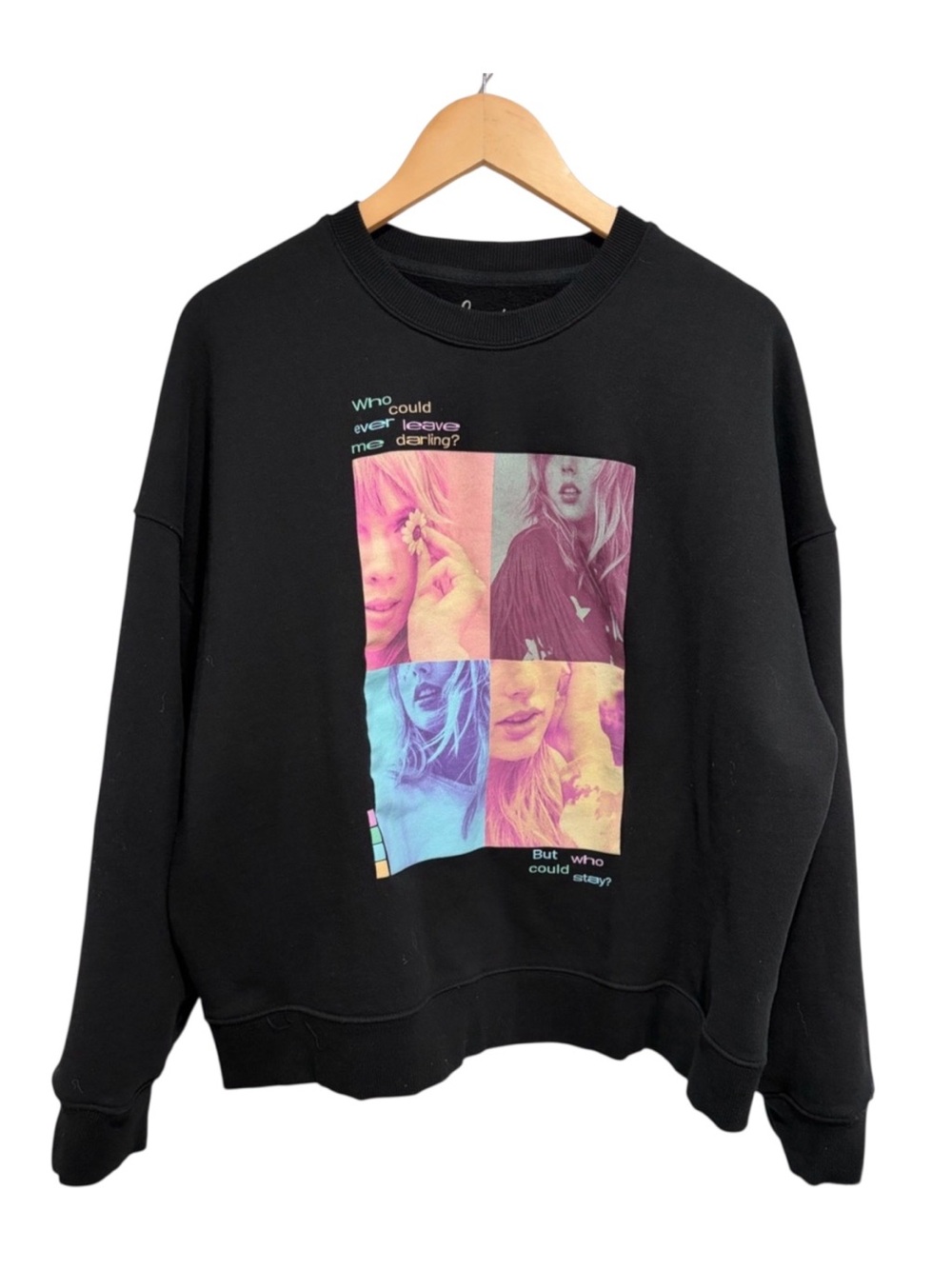 Taylor Swift Black Graphic Photo-Block Crewneck Sweatshirt XL